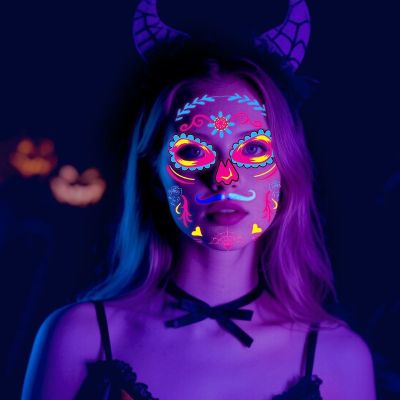 European And American Hot Selling Halloween Fluorescent Tattoo Stickers Face Stickers Masquerade Neon Face Decorative Tattoo Stickers Night light