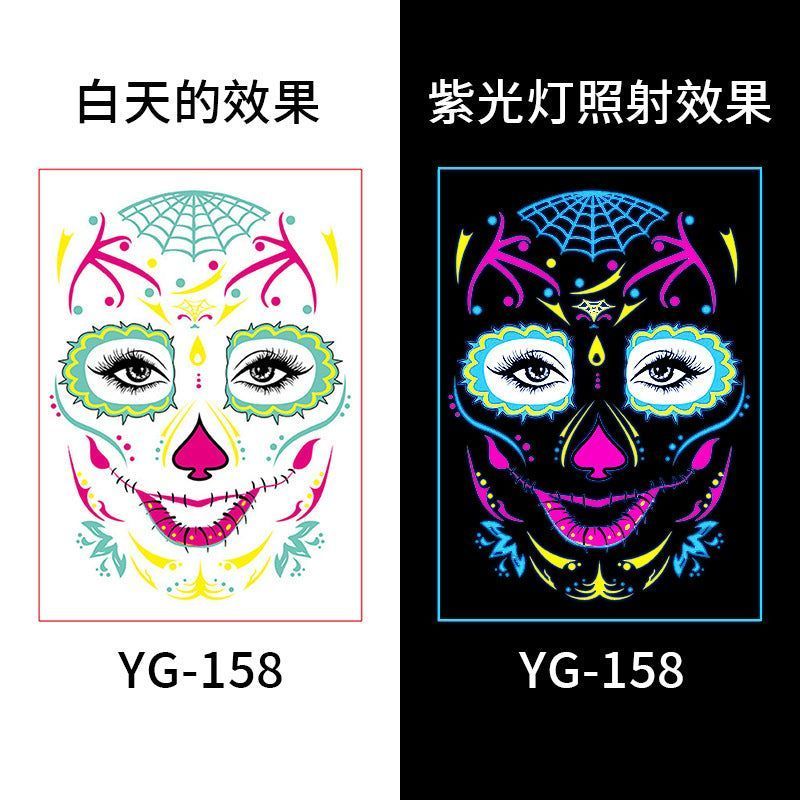 European And American Hot Selling Halloween Fluorescent Tattoo Stickers Face Stickers Masquerade Neon Face Decorative Tattoo Stickers Night light