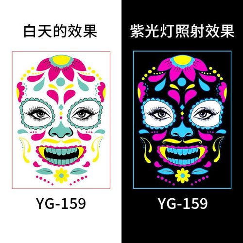 European And American Hot Selling Halloween Fluorescent Tattoo Stickers Face Stickers Masquerade Neon Face Decorative Tattoo Stickers Night light