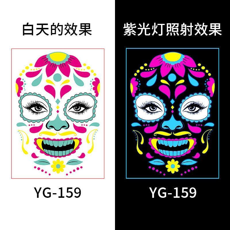 European And American Hot Selling Halloween Fluorescent Tattoo Stickers Face Stickers Masquerade Neon Face Decorative Tattoo Stickers Night light