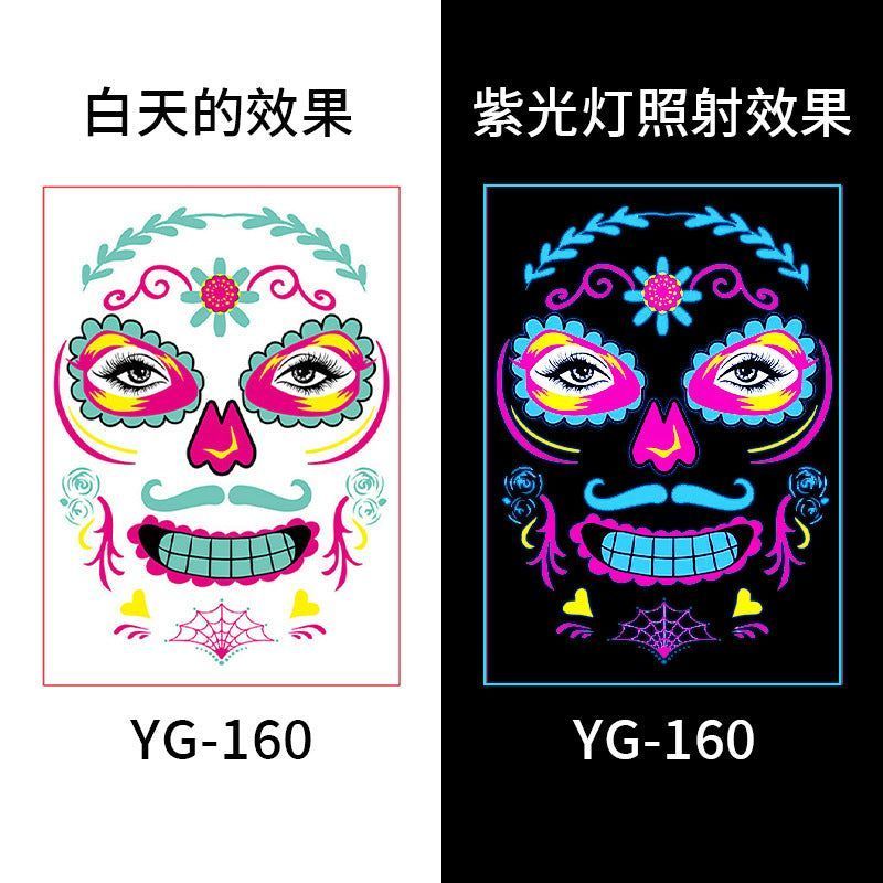 European And American Hot Selling Halloween Fluorescent Tattoo Stickers Face Stickers Masquerade Neon Face Decorative Tattoo Stickers Night light