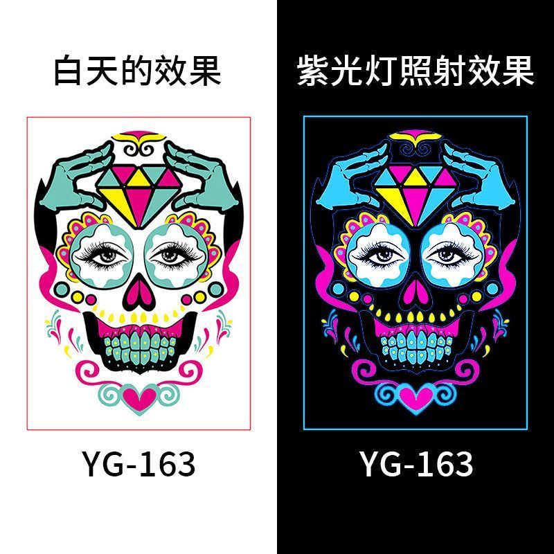 European And American Hot Selling Halloween Fluorescent Tattoo Stickers Face Stickers Masquerade Neon Face Decorative Tattoo Stickers Night light