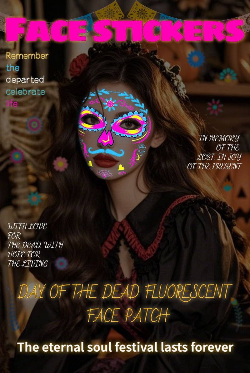 European And American Hot Selling Halloween Fluorescent Tattoo Stickers Face Stickers Masquerade Neon Face Decorative Tattoo Stickers Night light