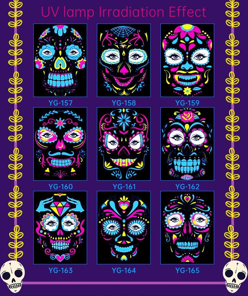 European And American Hot Selling Halloween Fluorescent Tattoo Stickers Face Stickers Masquerade Neon Face Decorative Tattoo Stickers Night light