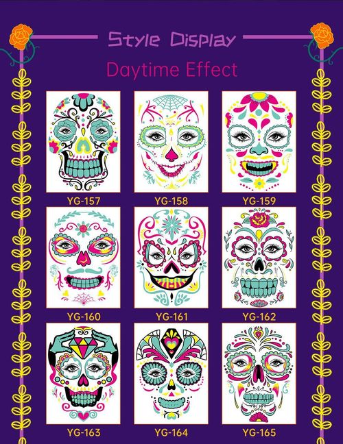 European And American Hot Selling Halloween Fluorescent Tattoo Stickers Face Stickers Masquerade Neon Face Decorative Tattoo Stickers Night light