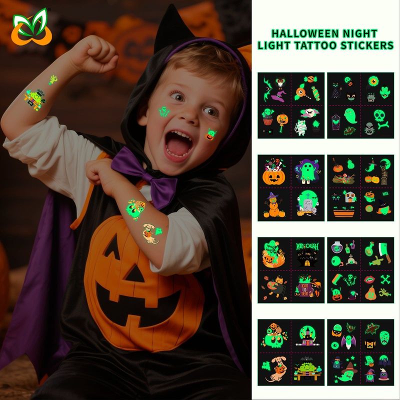 New Funny Waterproof Long-lasting Children's New Halloween Luminous Tattoo Stickers Cartoon Luminous Tattoo Stickers  Night light