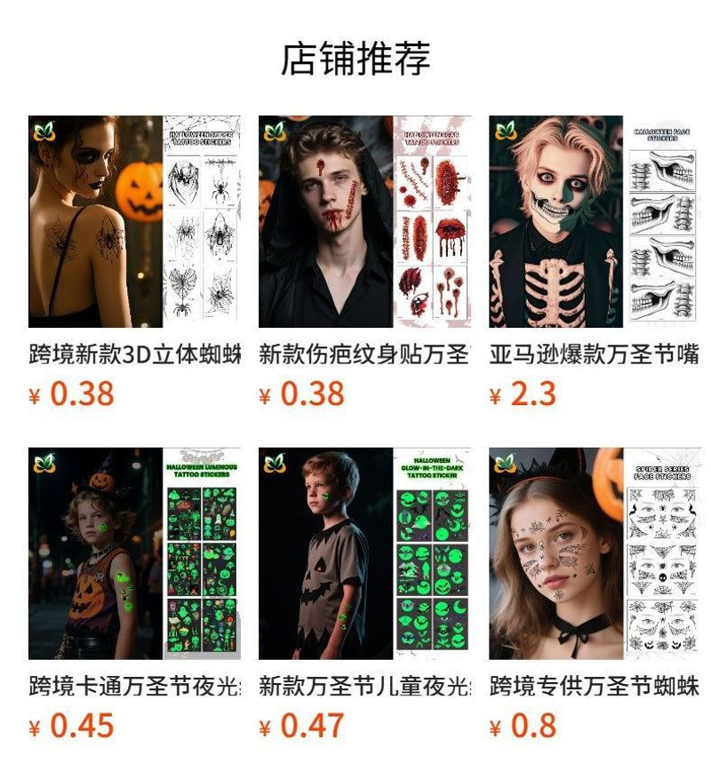 New Funny Waterproof Long-lasting Children's New Halloween Luminous Tattoo Stickers Cartoon Luminous Tattoo Stickers  Night light