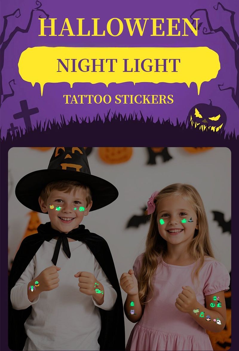 New Funny Waterproof Long-lasting Children's New Halloween Luminous Tattoo Stickers Cartoon Luminous Tattoo Stickers  Night light