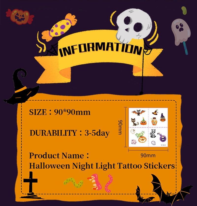 New Funny Waterproof Long-lasting Children's New Halloween Luminous Tattoo Stickers Cartoon Luminous Tattoo Stickers  Night light