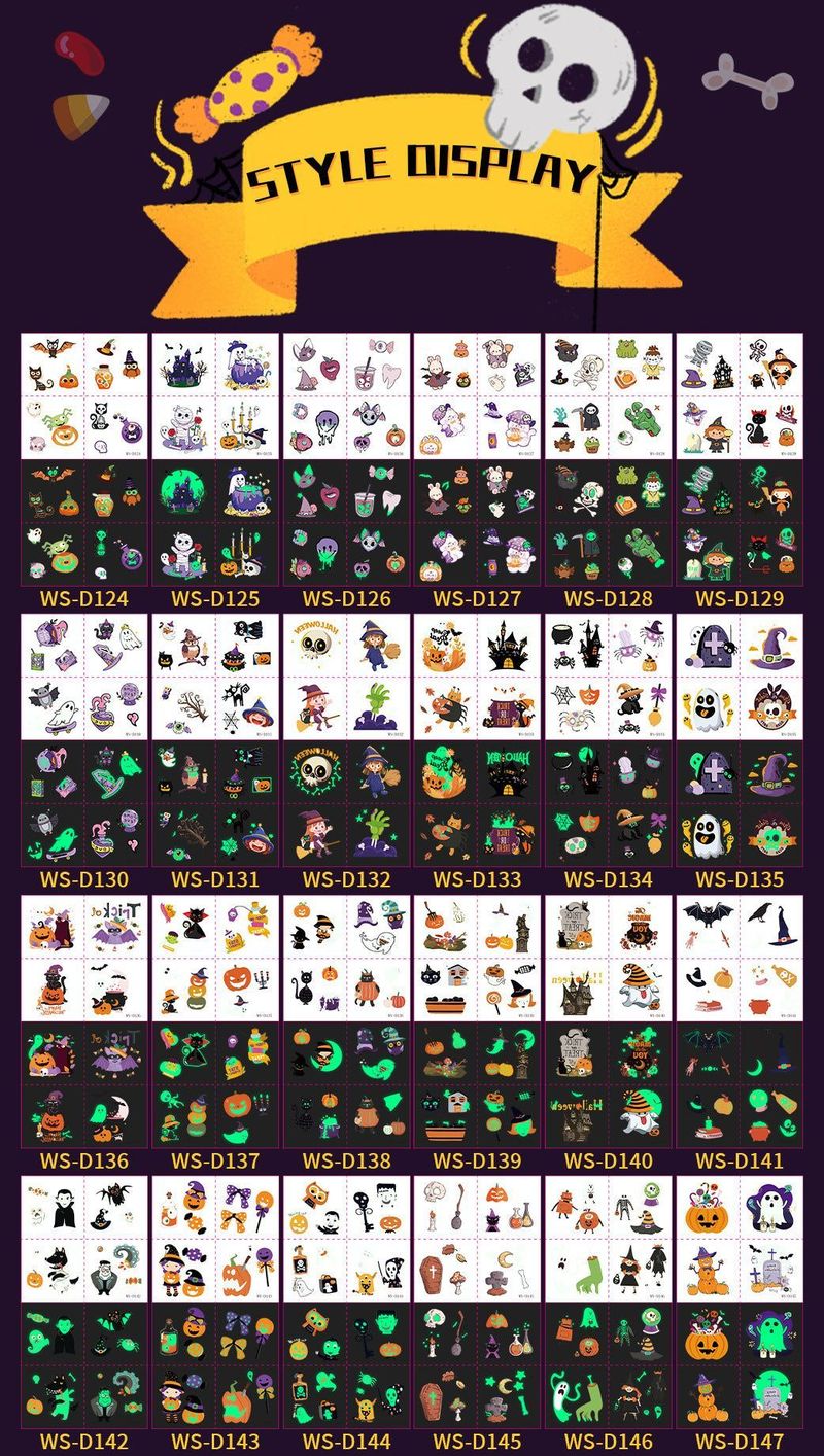 New Funny Waterproof Long-lasting Children's New Halloween Luminous Tattoo Stickers Cartoon Luminous Tattoo Stickers  Night light