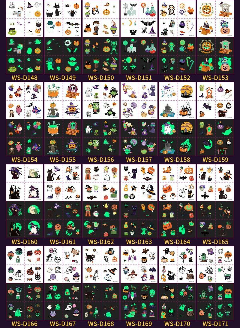 New Funny Waterproof Long-lasting Children's New Halloween Luminous Tattoo Stickers Cartoon Luminous Tattoo Stickers  Night light
