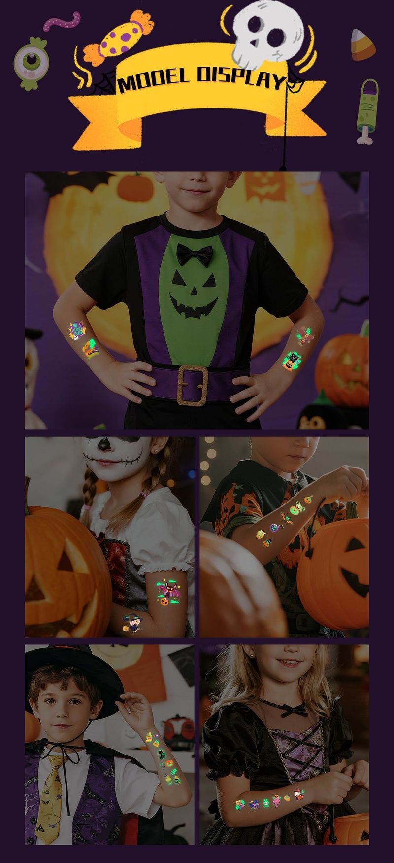 New Funny Waterproof Long-lasting Children's New Halloween Luminous Tattoo Stickers Cartoon Luminous Tattoo Stickers  Night light