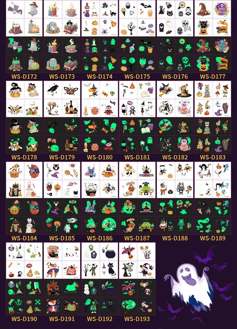 New Funny Waterproof Long-lasting Children's New Halloween Luminous Tattoo Stickers Cartoon Luminous Tattoo Stickers  Night light