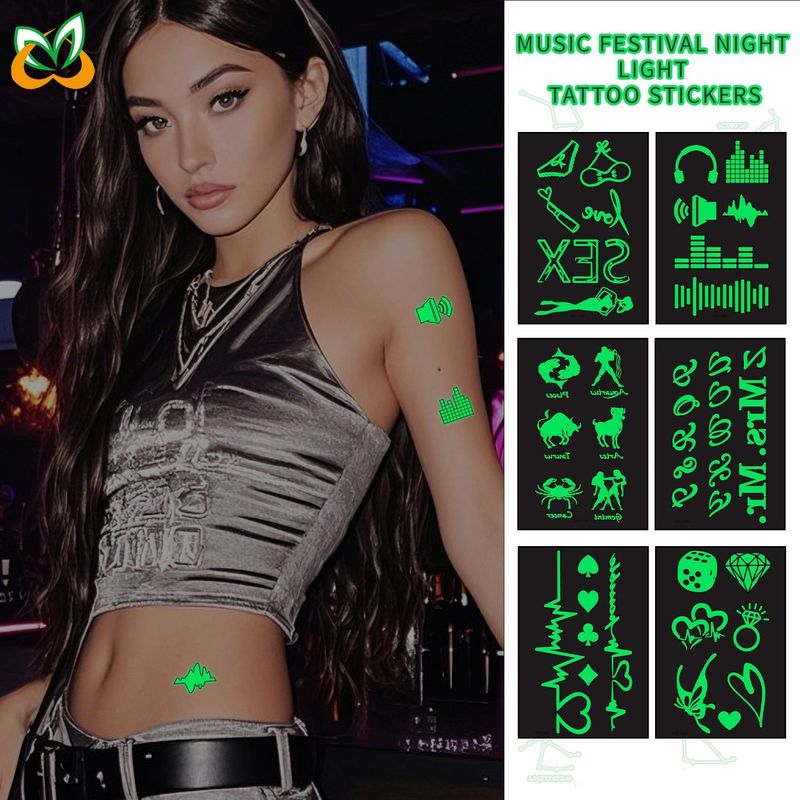 Luminous Tattoo Sticker Bar Prom Music Festival Neon Stage Waterproof Glow Tattoo Sticker For Men And Women Night light
