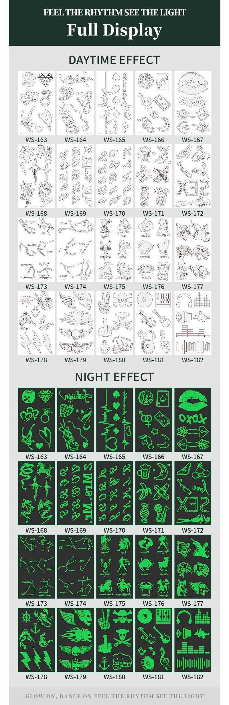 Luminous Tattoo Sticker Bar Prom Music Festival Neon Stage Waterproof Glow Tattoo Sticker For Men And Women Night light