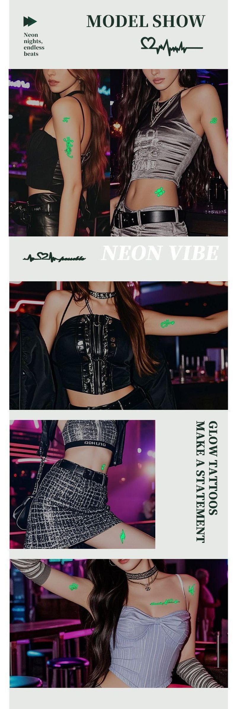 Luminous Tattoo Sticker Bar Prom Music Festival Neon Stage Waterproof Glow Tattoo Sticker For Men And Women Night light