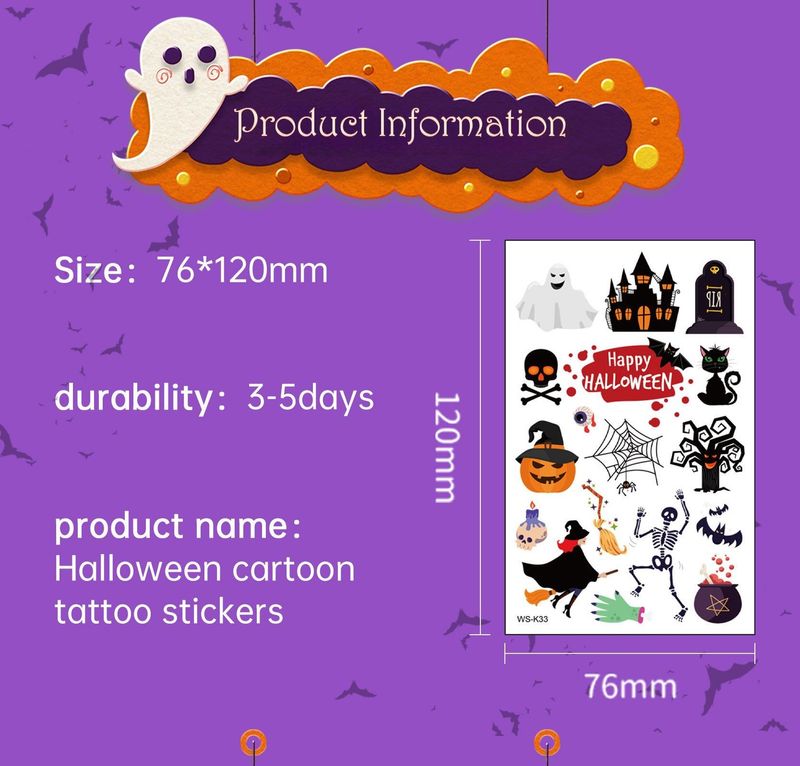 Cartoon Children's Halloween Tattoo Stickers New Party Funny Fun Waterproof Sweat Party Halloween Stickers
