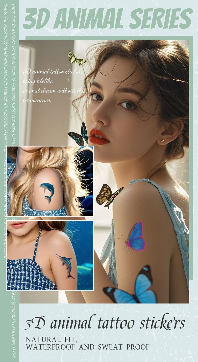New 3D Color Butterfly Tattoo Stickers Waterproof Sweat Lasting Children Simulation Animal Tattoo  Fashion Stickers