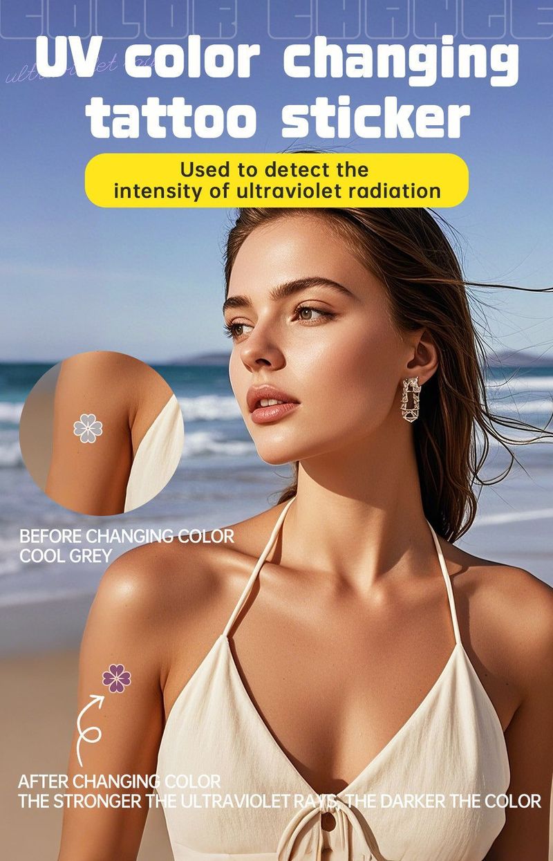 New UV UV Test Tattoo Sticker Summer Out Sunscreen Test Reapply Waterproof Sweat Sticker  Fashion