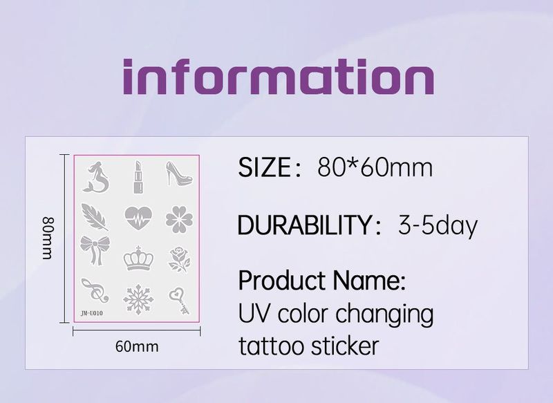 New UV UV Test Tattoo Sticker Summer Out Sunscreen Test Reapply Waterproof Sweat Sticker  Fashion
