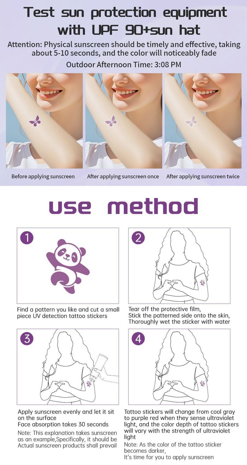 New UV UV Test Tattoo Sticker Summer Out Sunscreen Test Reapply Waterproof Sweat Sticker  Fashion