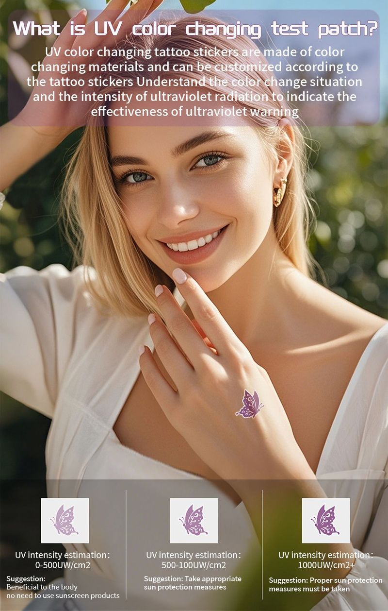 New UV UV Test Tattoo Sticker Summer Out Sunscreen Test Reapply Waterproof Sweat Sticker  Fashion