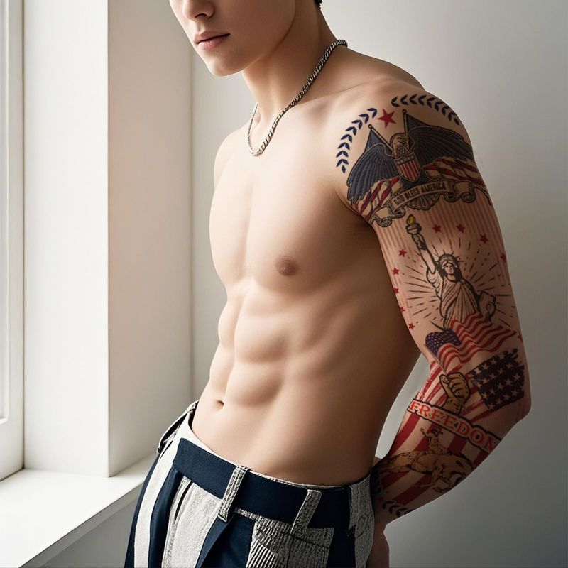 American Independence Day Full Arm Tattoo Sticker Party Event Waterproof Lasting Disposable Tattoo Sticker Fashion