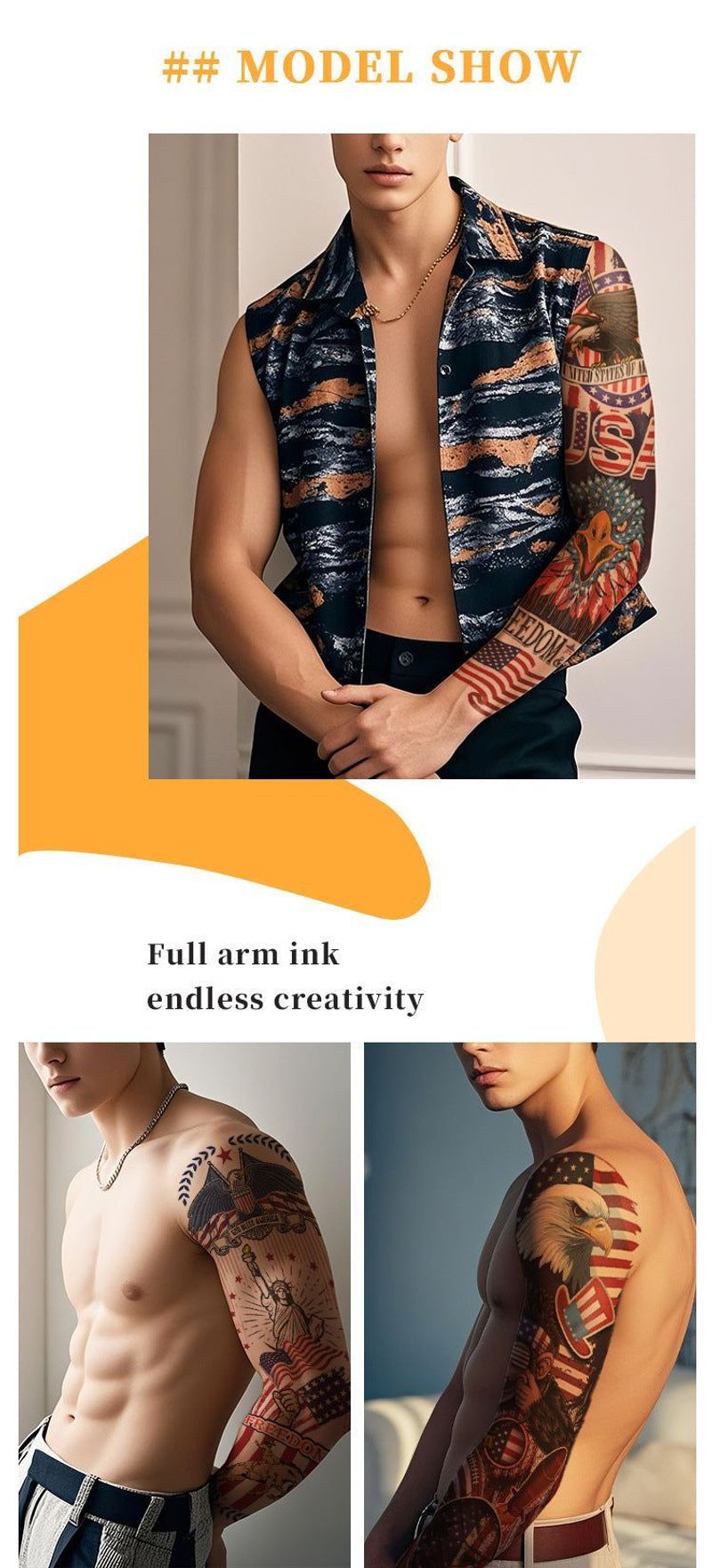 American Independence Day Full Arm Tattoo Sticker Party Event Waterproof Lasting Disposable Tattoo Sticker Fashion