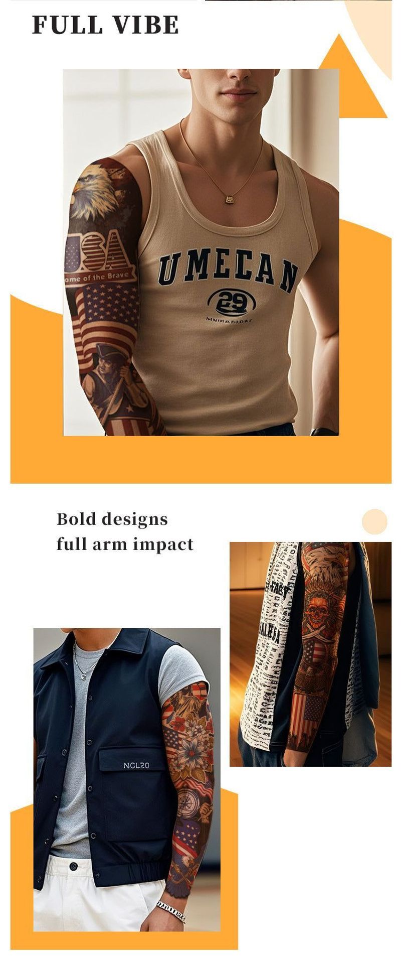 American Independence Day Full Arm Tattoo Sticker Party Event Waterproof Lasting Disposable Tattoo Sticker Fashion