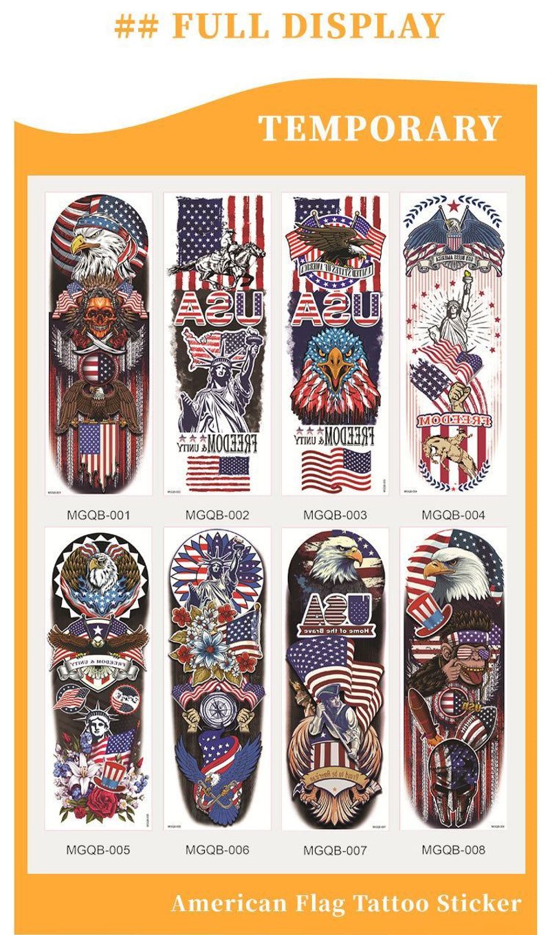 American Independence Day Full Arm Tattoo Sticker Party Event Waterproof Lasting Disposable Tattoo Sticker Fashion