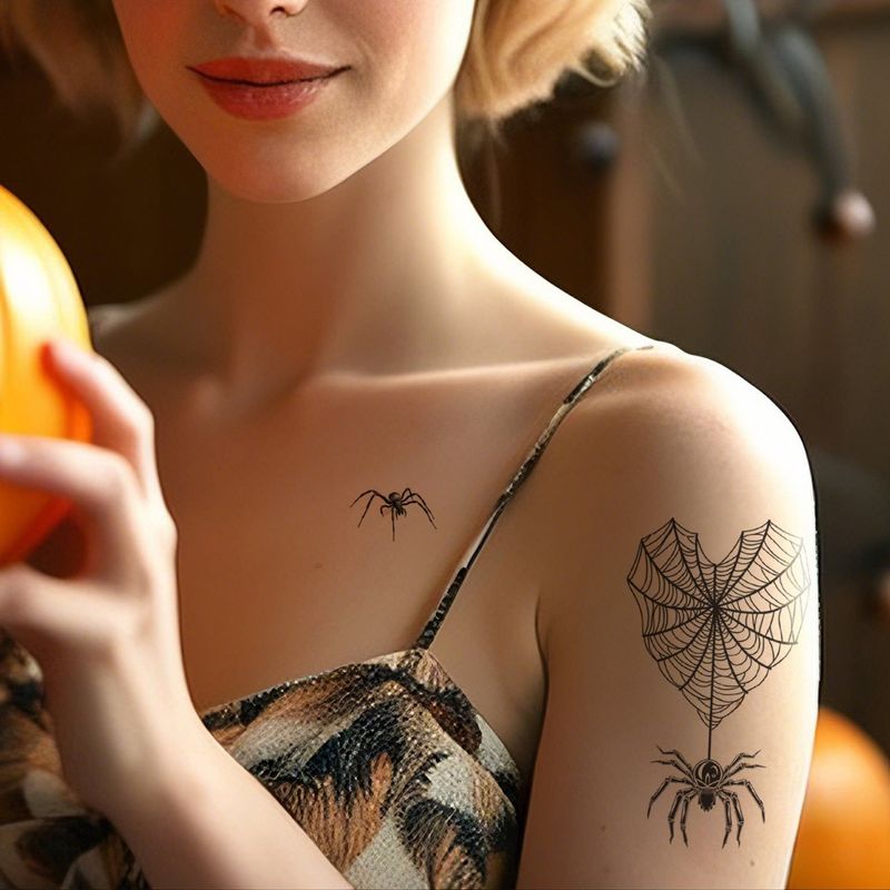 New 3D Spider Tattoo Personality High Sense Men's And Women's Arm Abdomen Clavicle Funny Tattoo Sticker   Halloween