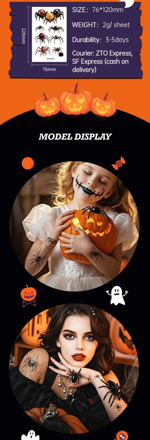 New 3D Spider Tattoo Personality High Sense Men's And Women's Arm Abdomen Clavicle Funny Tattoo Sticker   Halloween