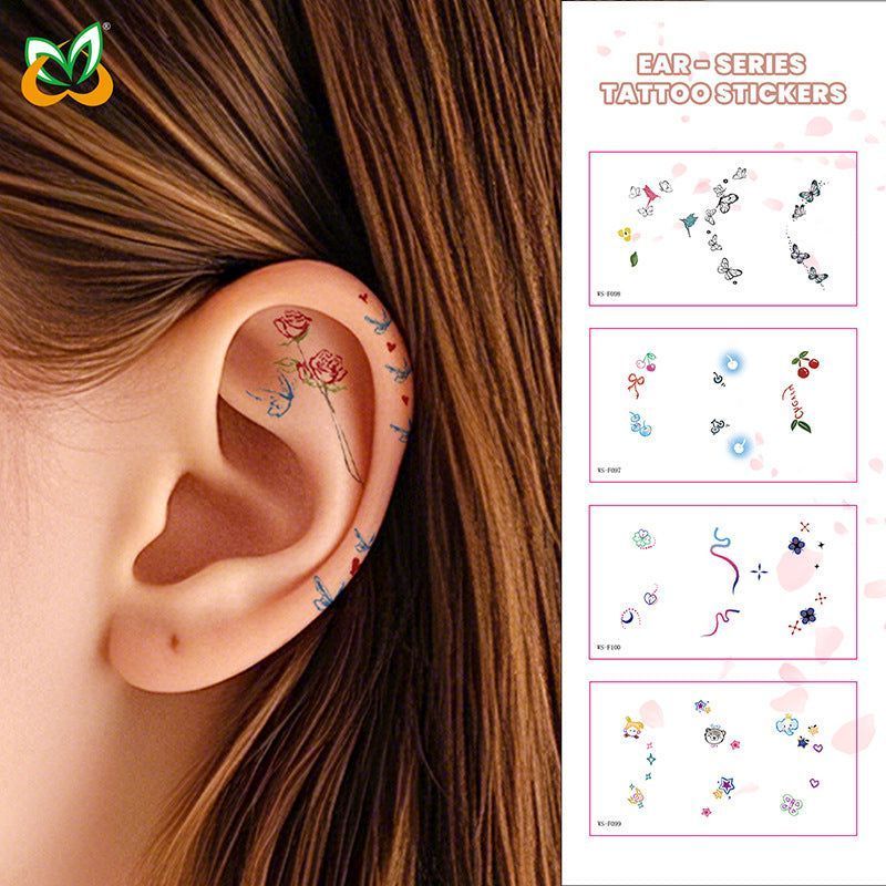 New European and American-style colorful dopamine ear stickers, trendy Hyuna-style summer mini ear tattoos Fashion