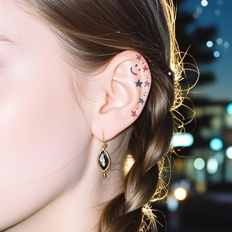 New European and American-style colorful dopamine ear stickers, trendy Hyuna-style summer mini ear tattoos Fashion