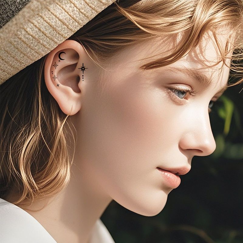 New European and American-style colorful dopamine ear stickers, trendy Hyuna-style summer mini ear tattoos Fashion