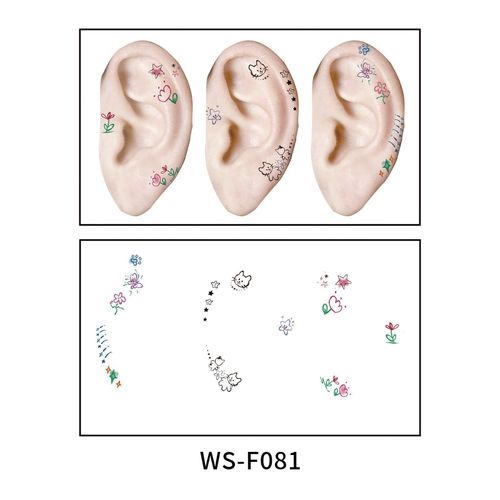 New European and American-style colorful dopamine ear stickers, trendy Hyuna-style summer mini ear tattoos Fashion