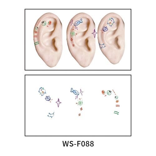 New European and American-style colorful dopamine ear stickers, trendy Hyuna-style summer mini ear tattoos Fashion