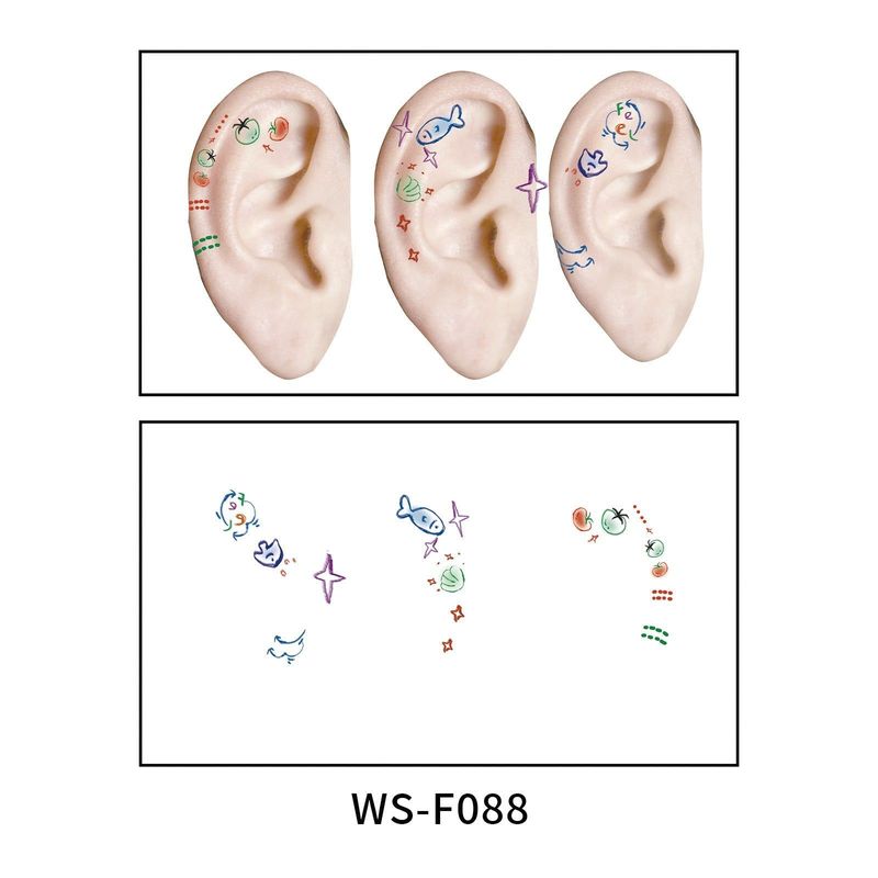 New European and American-style colorful dopamine ear stickers, trendy Hyuna-style summer mini ear tattoos Fashion