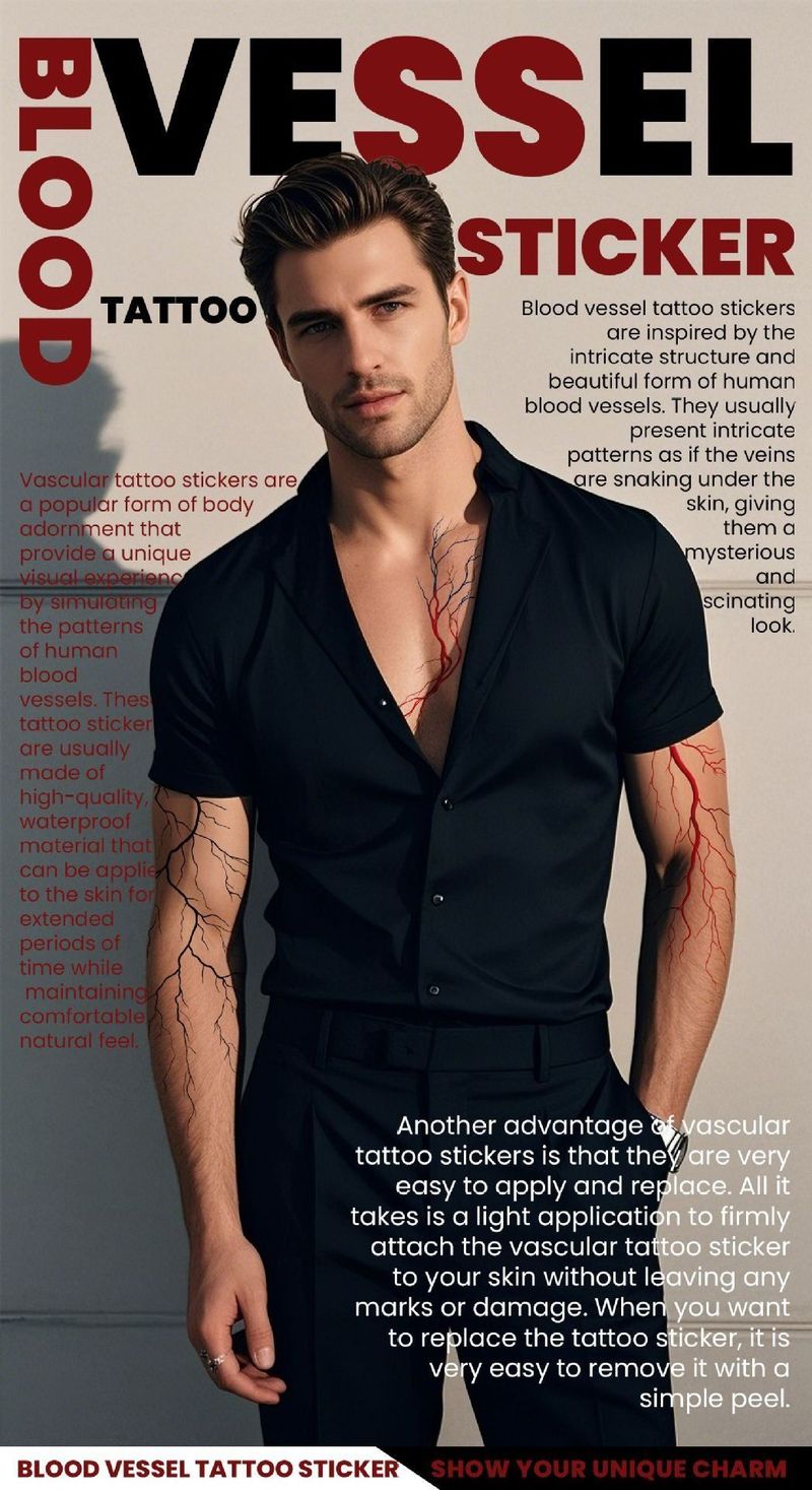 New European and American dark imitation blood vessel cell tattoo sticker with simple lines, waterproof, sweatproof, disposable tattoo sticker