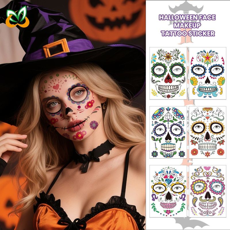 Halloween Scene Tattoo Sticker Waterproof Sweat Dead Day Masquerade Funny Makeup Face Tattoo Sticker Night light