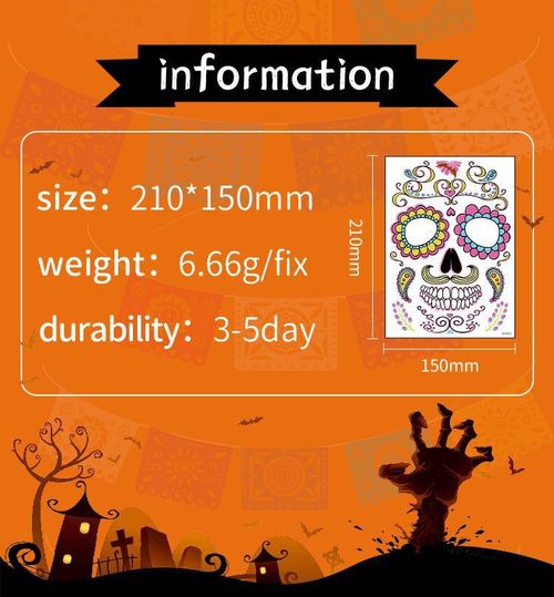 Halloween Scene Tattoo Sticker Waterproof Sweat Dead Day Masquerade Funny Makeup Face Tattoo Sticker Night light