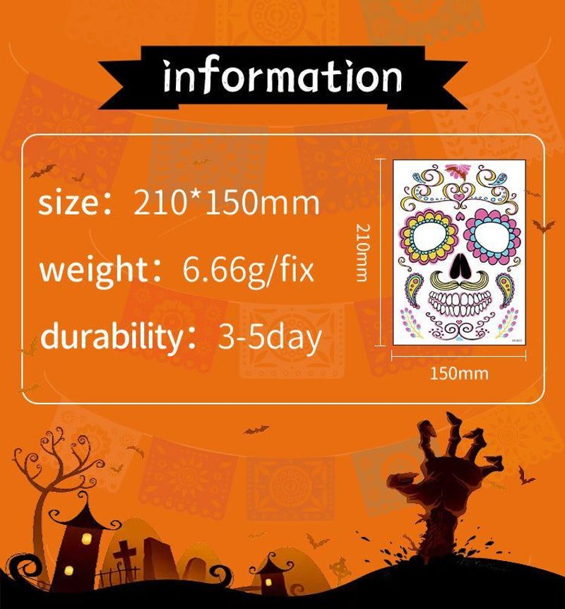Halloween Scene Tattoo Sticker Waterproof Sweat Dead Day Masquerade Funny Makeup Face Tattoo Sticker Night light