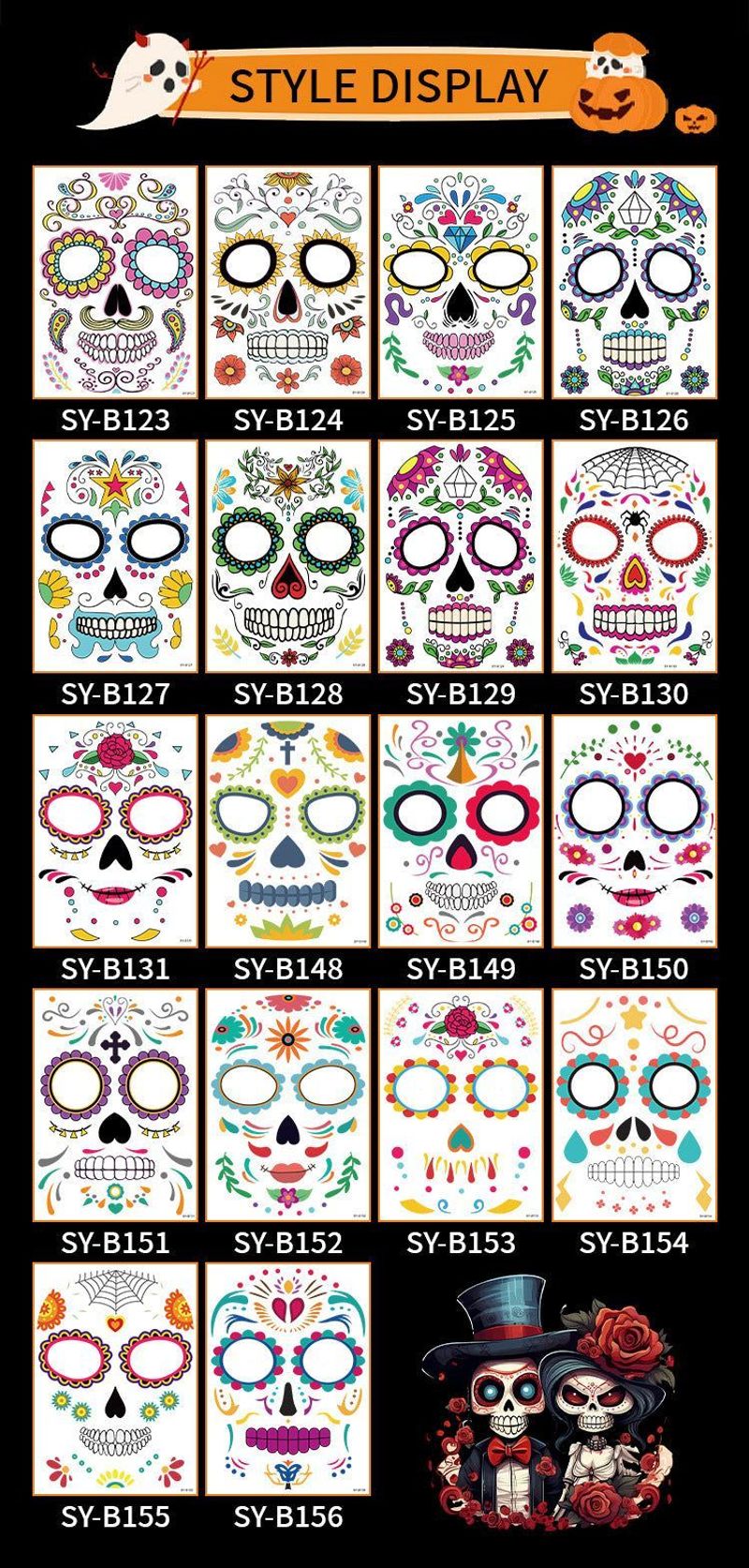 Halloween Scene Tattoo Sticker Waterproof Sweat Dead Day Masquerade Funny Makeup Face Tattoo Sticker Night light