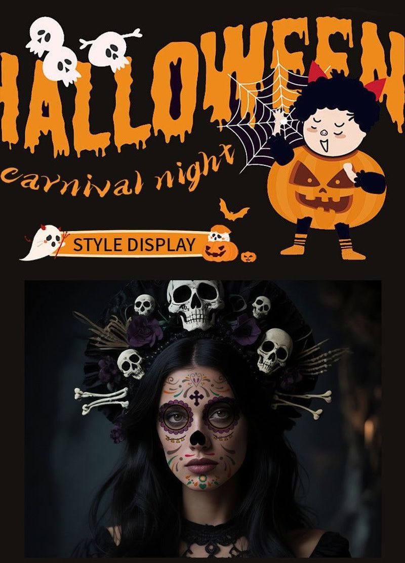 Halloween Scene Tattoo Sticker Waterproof Sweat Dead Day Masquerade Funny Makeup Face Tattoo Sticker Night light