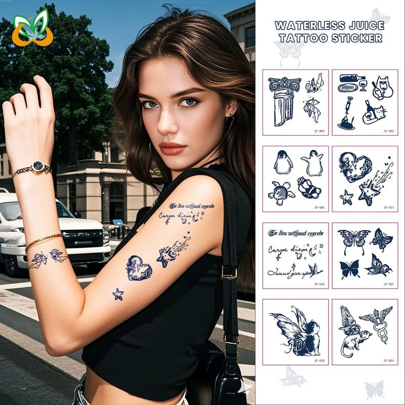 New In Stock Waterless Second Print Herbal Semi-permanent Tattoo Sticker Waterproof Long-lasting Cartoon Ins Wind Arm Tattoo Sticker Fashion