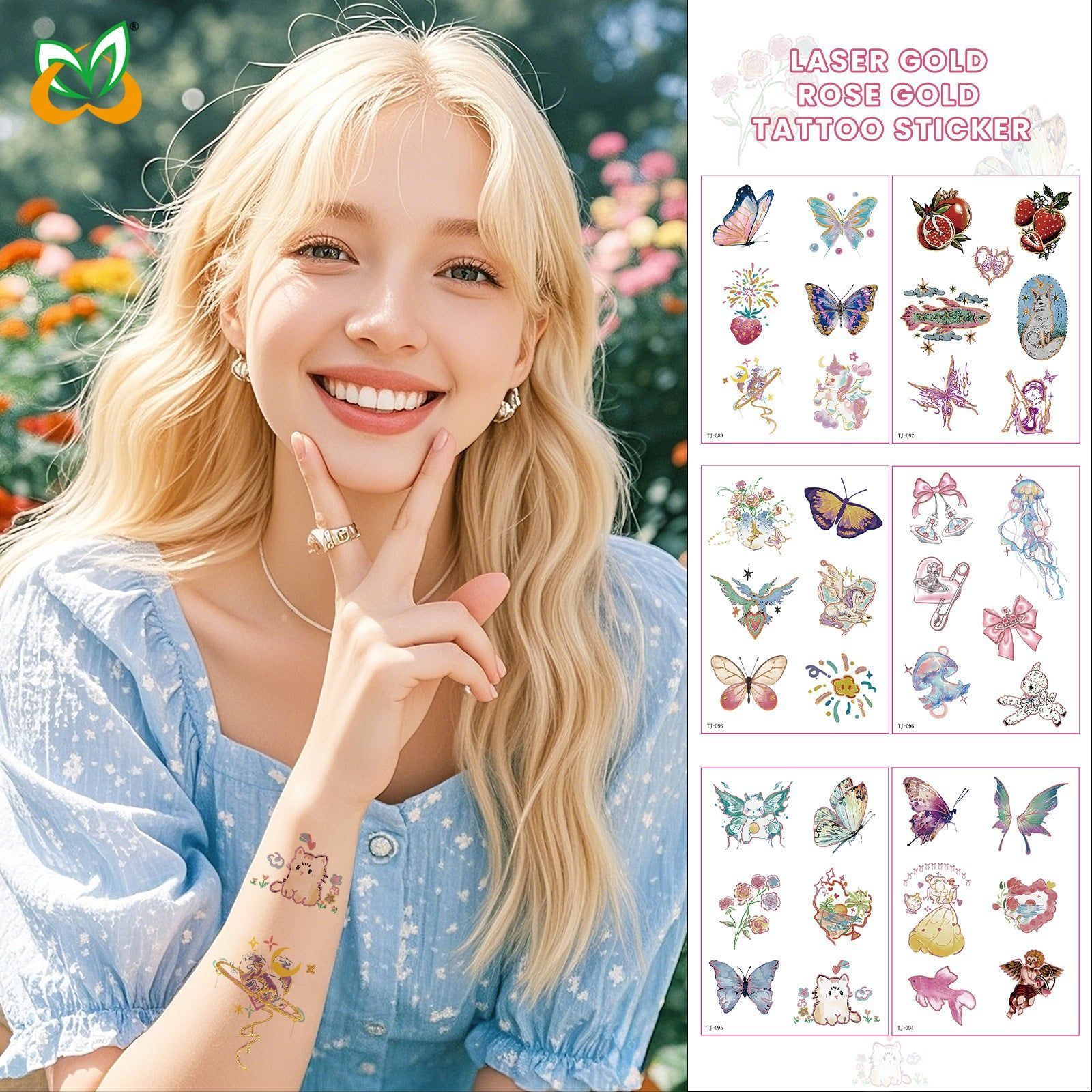 New Waterproof High-end Sense Color Butterfly Rose Gold Laser Gold Tattoo Wrist Instagram Style Cartoon Tattoo StickerFashion  Fashion
