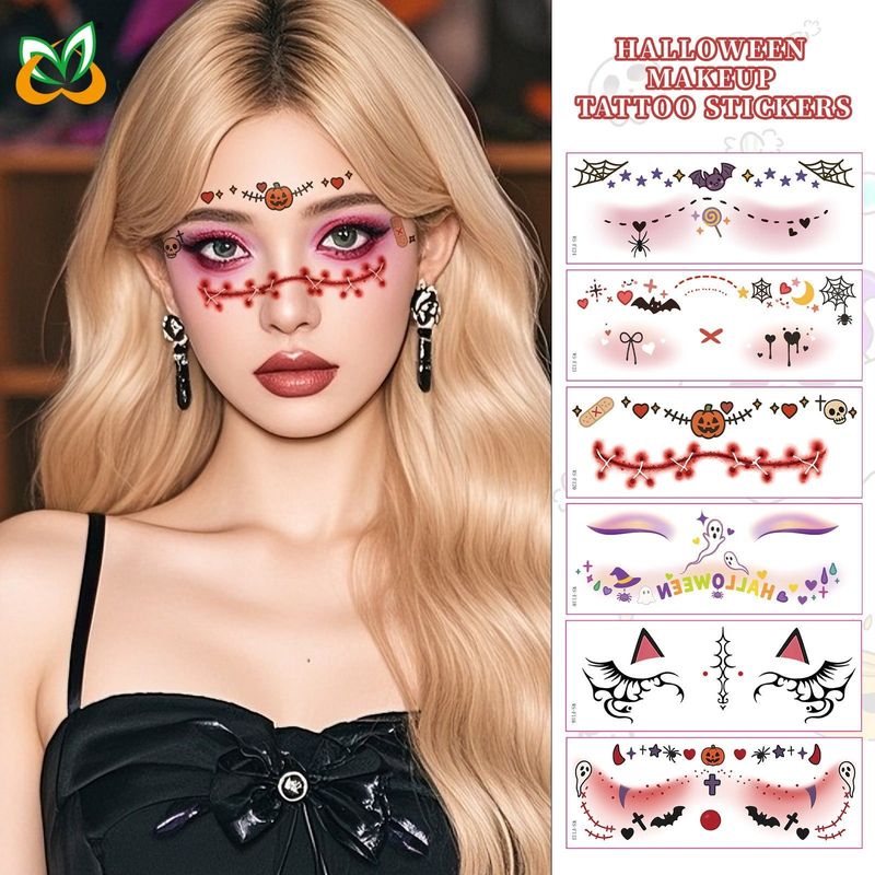 New Style Beautiful Ghost Haunted Halloween Tattoo Sticker Witch Playful Cute Ghost Makeup Face Waterproof Tattoo Sticker
