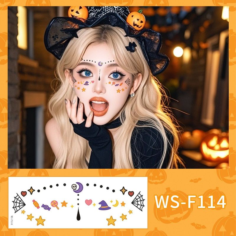 New Style Beautiful Ghost Haunted Halloween Tattoo Sticker Witch Playful Cute Ghost Makeup Face Waterproof Tattoo Sticker
