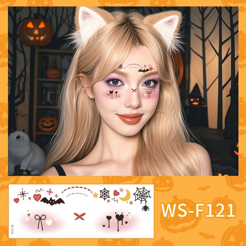 New Style Beautiful Ghost Haunted Halloween Tattoo Sticker Witch Playful Cute Ghost Makeup Face Waterproof Tattoo Sticker
