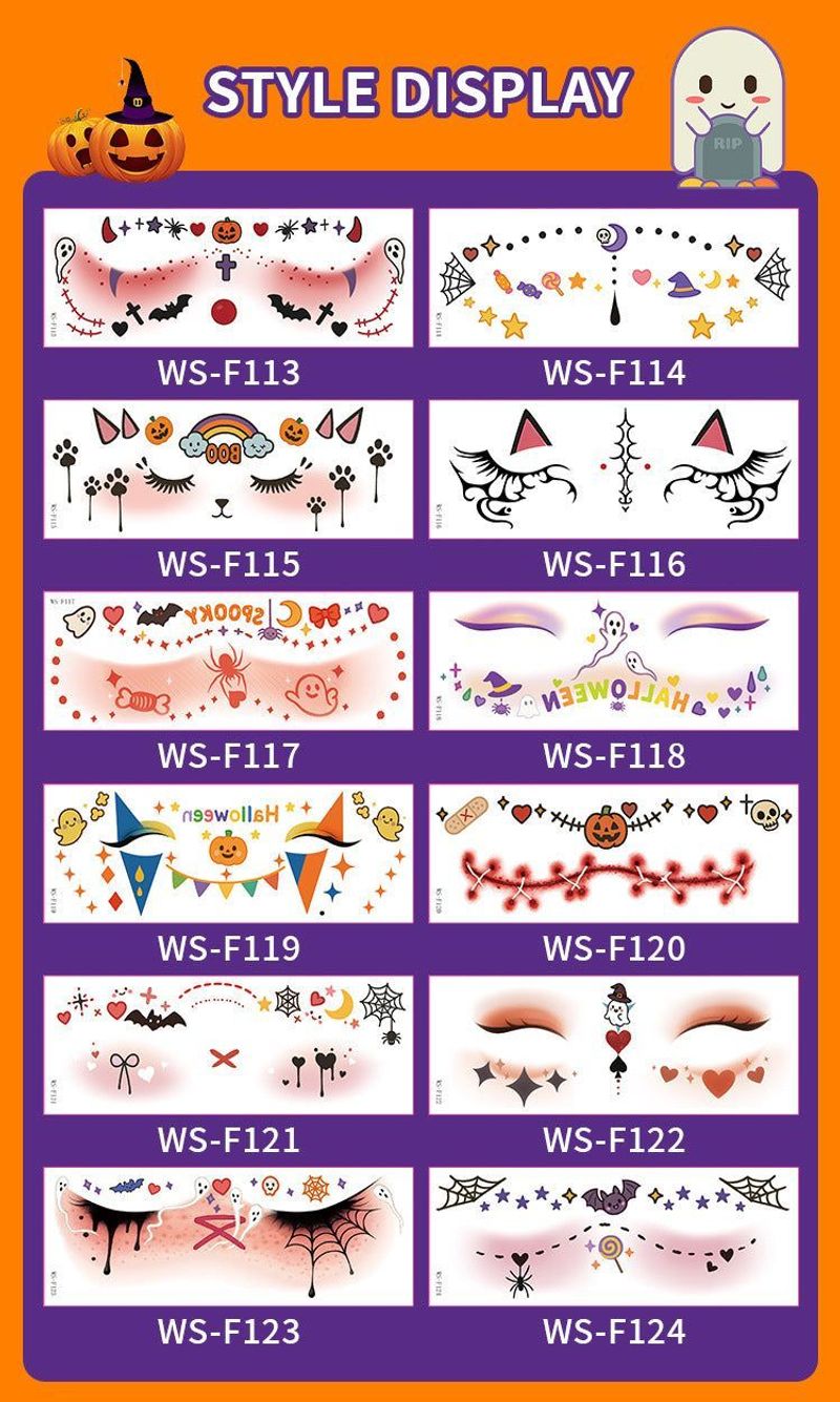 New Style Beautiful Ghost Haunted Halloween Tattoo Sticker Witch Playful Cute Ghost Makeup Face Waterproof Tattoo Sticker